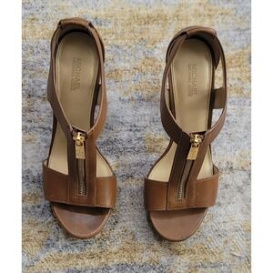 Michael Kors Women's Janet Wedge Sandal Brown Luggage Size 6.5 M